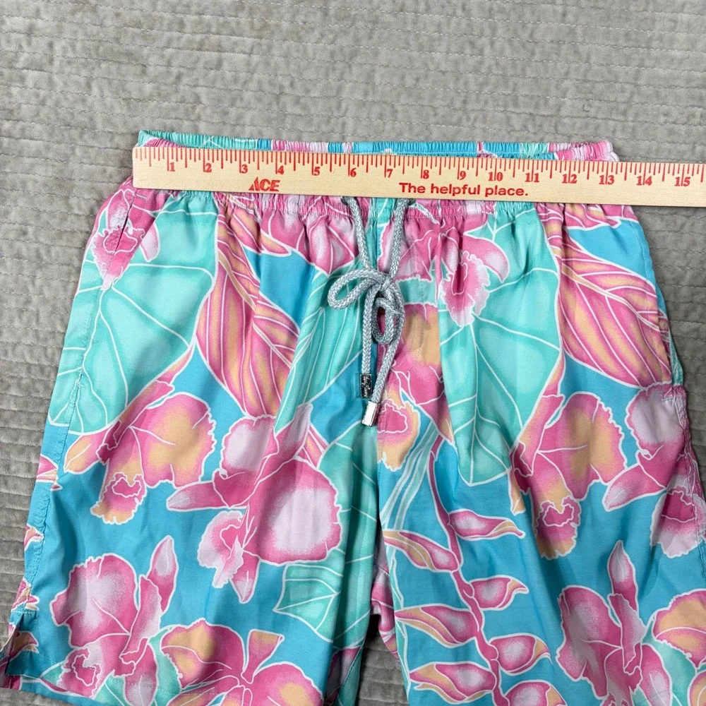 Kenny Flowers Mens Tropical Floral Swim Trunks Blue Pink Large Board Shorts